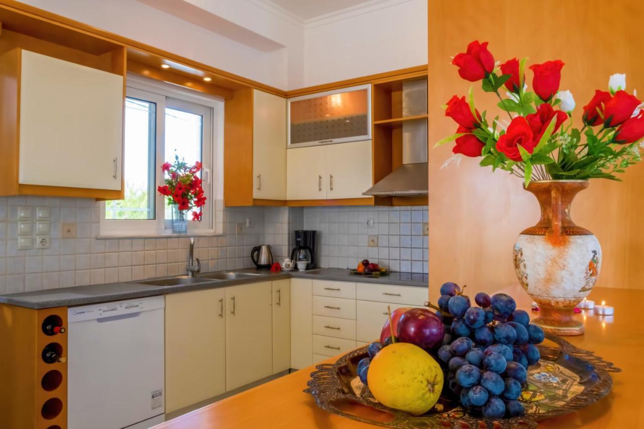 Villa Afroditi In Chania Near Airport With Private Pool, Free Wi-Fi, Souda Bay Views, Garden Oasis Kounoupidhiana Bagian luar foto